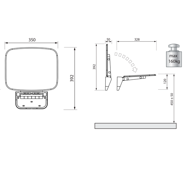 Saap CW1110W sprchové sedátko 39,2x25x5cm, sklopné, biele