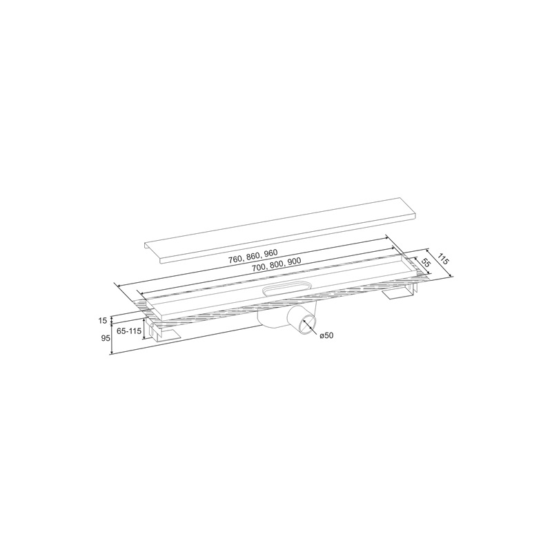 Mereo CZ23 sprchový žľab 90x5,5 cm do priestoru bez roštu