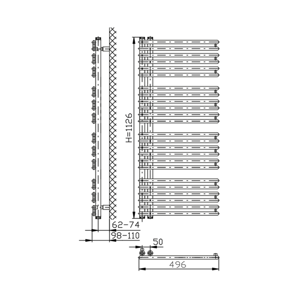 Tubini DC300T vykurovacie teleso 496x1126mm, biele