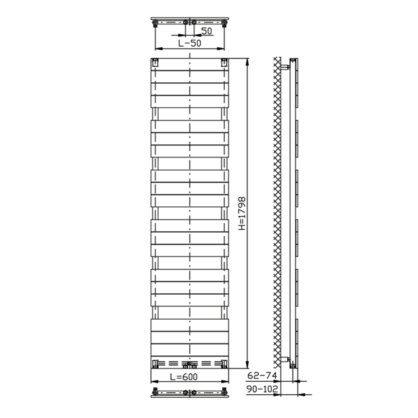 Bondi DC455T vykurovacie teleso 600x1798mm, antracit