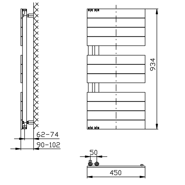 Mili DC606T vykurovacie teleso 450x934 mm, čierne matné