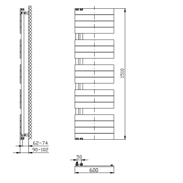 Mili DC646T vykurovacie teleso 600x1510 mm, čierne matné