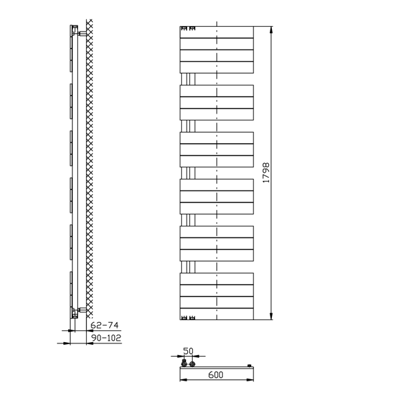 Mili DC656T vykurovacie teleso 600x1798 mm, čierne matné