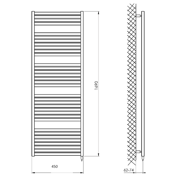 Tondi-E DE446T elektrické vykurovacie teleso, rovné, 450x1690 mm, 600W, čierne matné