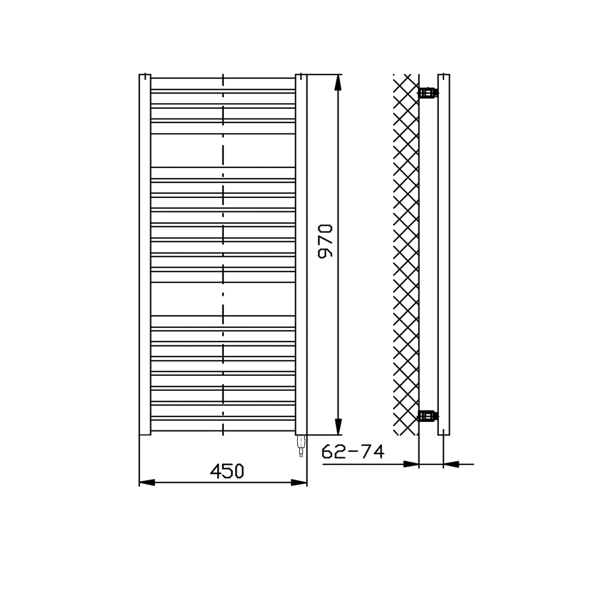 Tondi-E DE450T elektrické vykurovacie teleso, rovné, 450x970 mm, 300W, biele