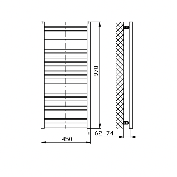 Tondi-E DE456T elektrické vykurovacie teleso, rovné, 450x970 mm, 300W, čierne matné