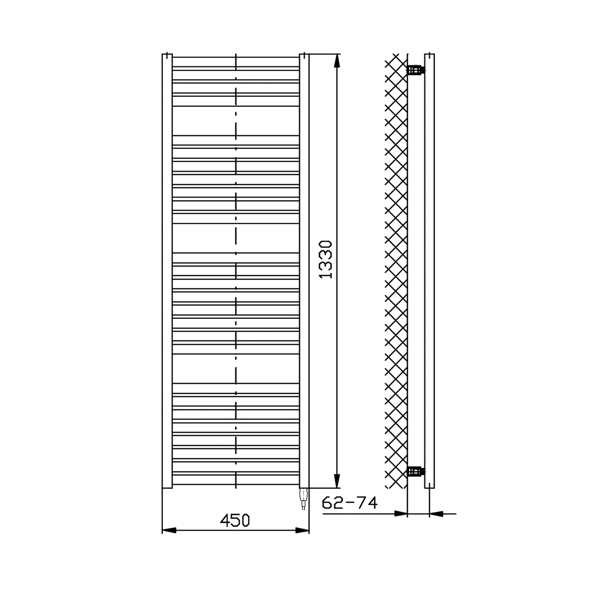 Tondi-E DE470T elektrické vykurovacie teleso, rovné, 450x1330 mm, 500W, biele