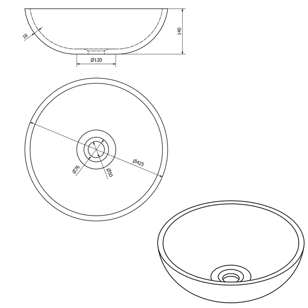 Attila DK010 keramické umývadlo, priemer 42,5 cm, metalická meď