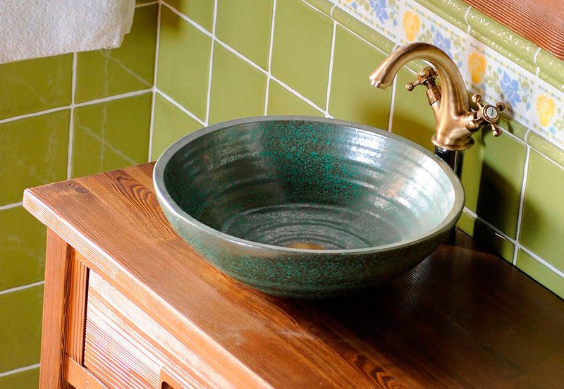 Attila keramické umývadlo, priemer 46,5cm, keramické, zelená meď