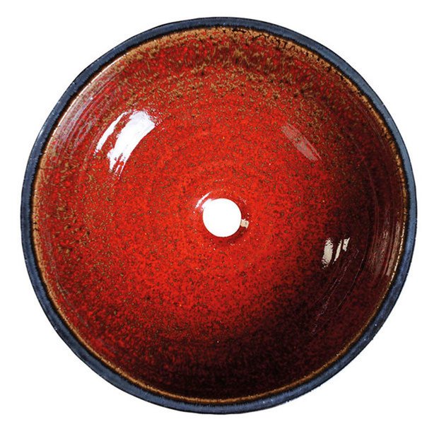 Attila keramické umývadlo, priemer 46,5cm, keramické, farba paradajková / petrolejová
