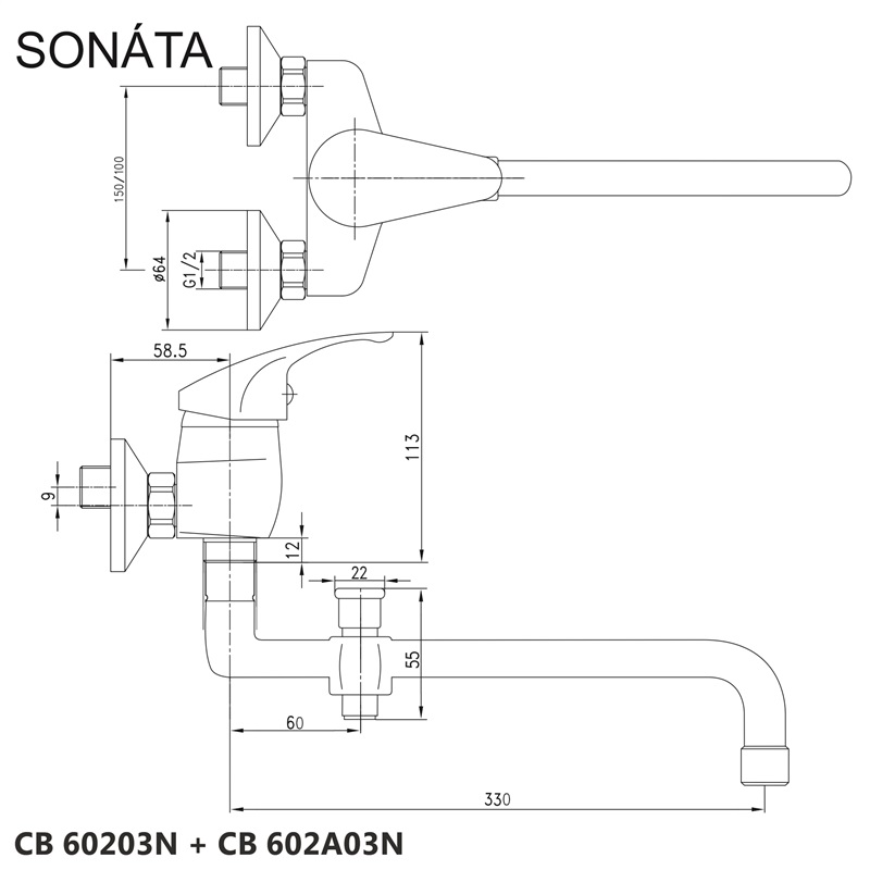 Mereo Sonáta CB60203N batéria do bytového jadra 150 mm