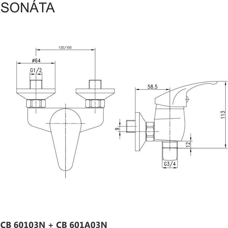 Mereo Sonáta CB60103N sprchová batéria 150 mm