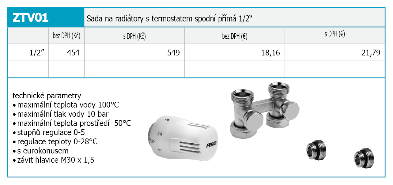 Novaservis Ferro ZTV01 pripojovacia sada k radiátorom priama