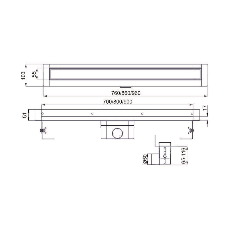 Mereo CZ92 sprchový žľab 80x5,5 cm k stene bez roštu