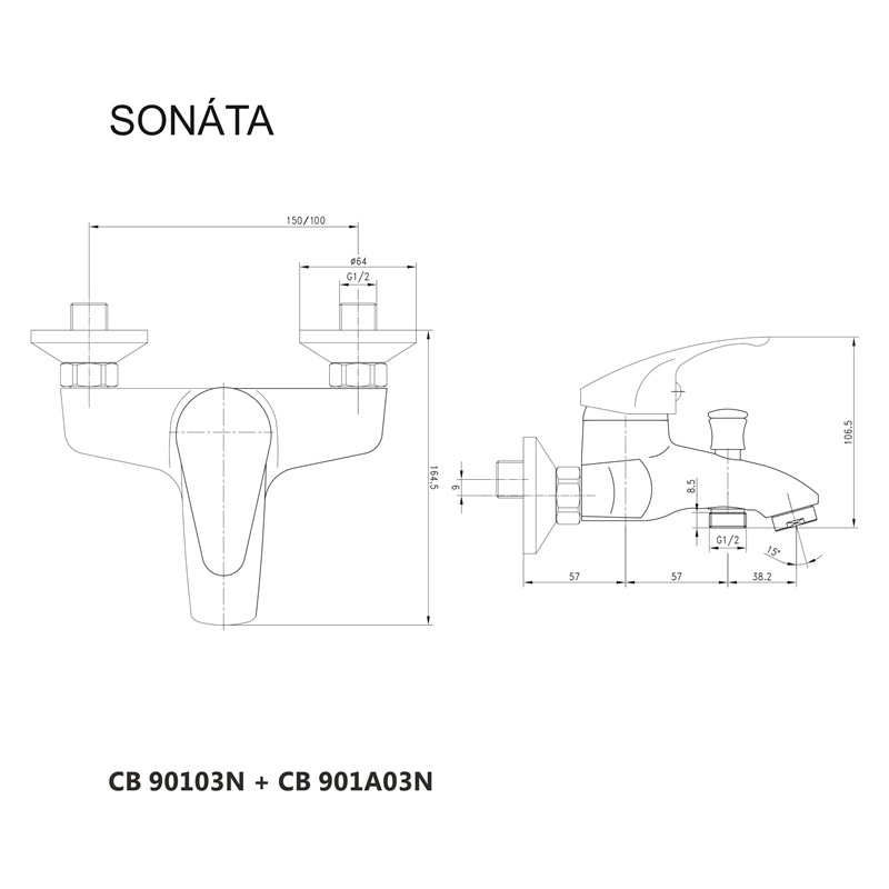 Mereo Sonáta CB90103N vaňová batéria 150 mm