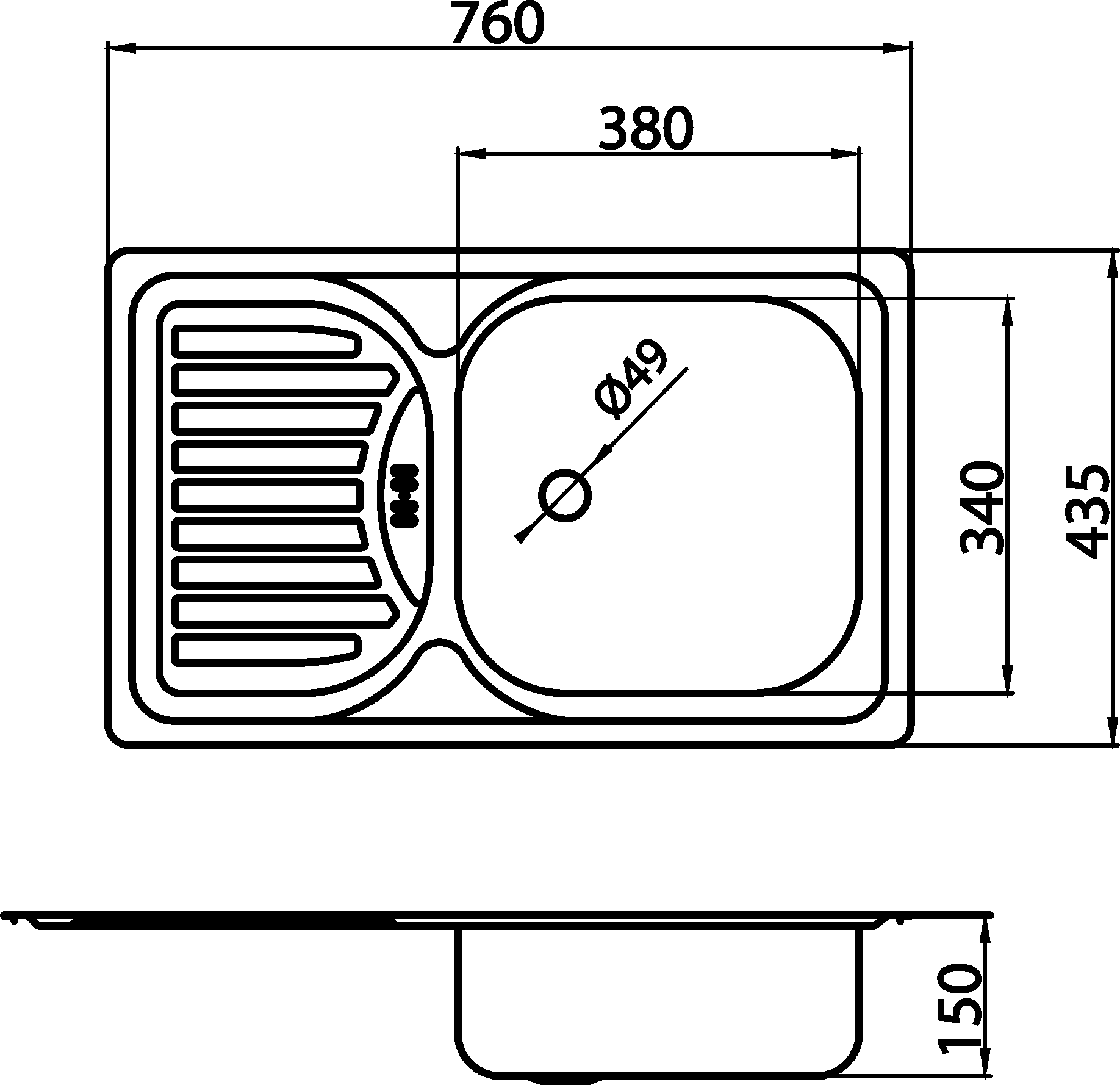 Novaservis DR43/76 drez 43,5x76 s odkvapom a prepadom nerez