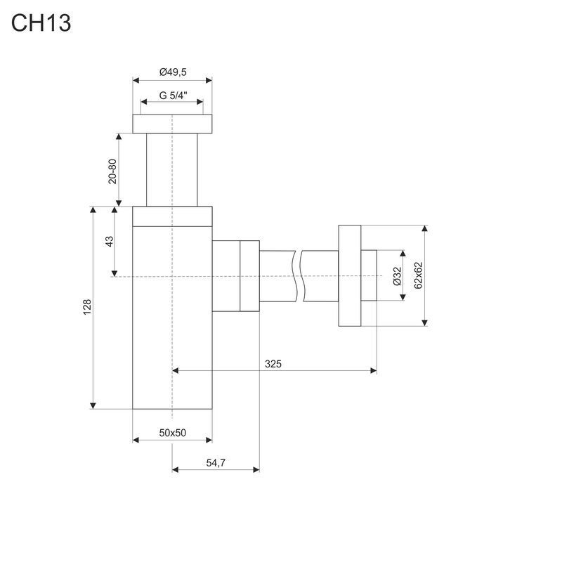 Mereo CH13 sifón umývadlový hranatý s prevlečnou maticou 5/4" x 32 mm