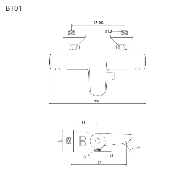 Mereo BT01 vaňová batéria termostatická nástenná
