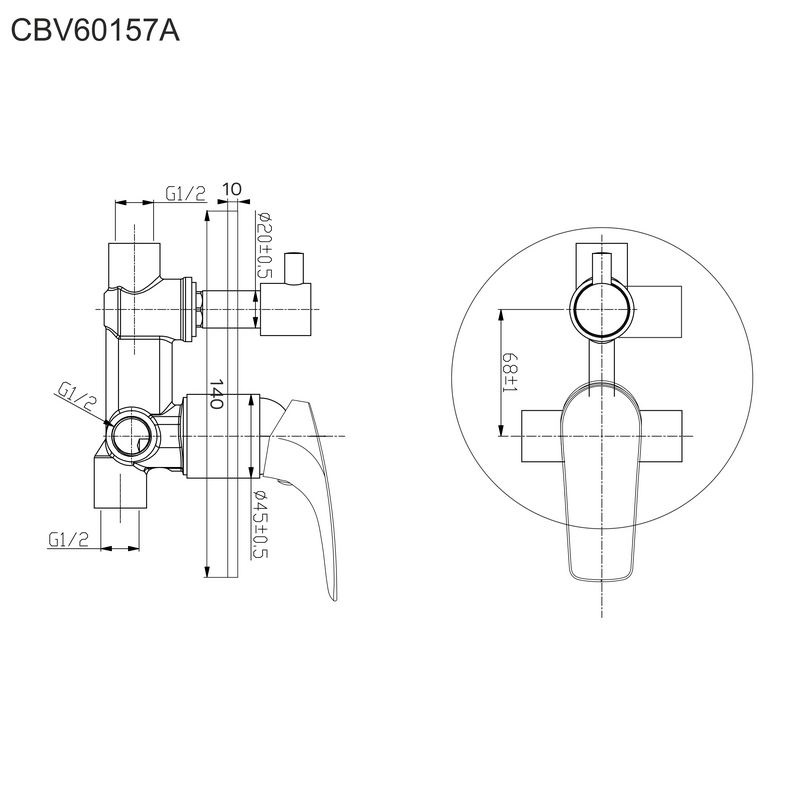 Mereo Eve CBV60157A sprchová batéria podomietková s trojcestným prepínačom, MBOX, gulaľý kryt