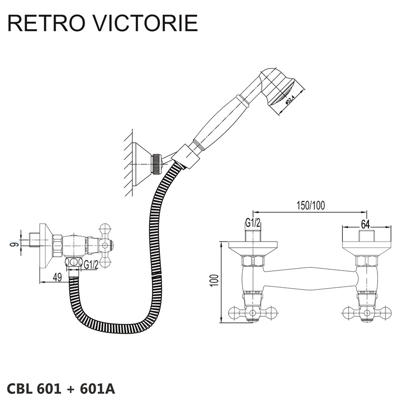 Mereo Retro Viktorie CBL601 sprchová batéria 150 mm s príslušenstvom