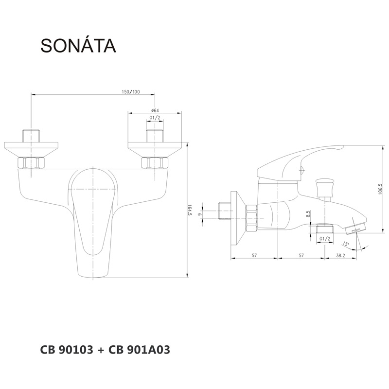 Mereo Sonáta CB901A03N vaňová batéria 100 mm