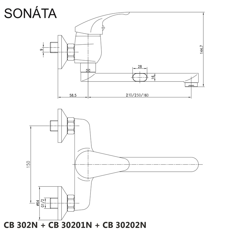 Mereo Sonáta CB30201N drezová nástenná batéria 150 mm