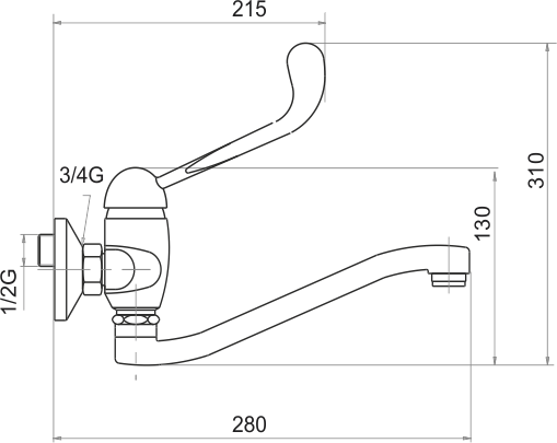 Novaservis Metalia 55 55070L,0 drezová batéria 150 mm lekárska páka chróm