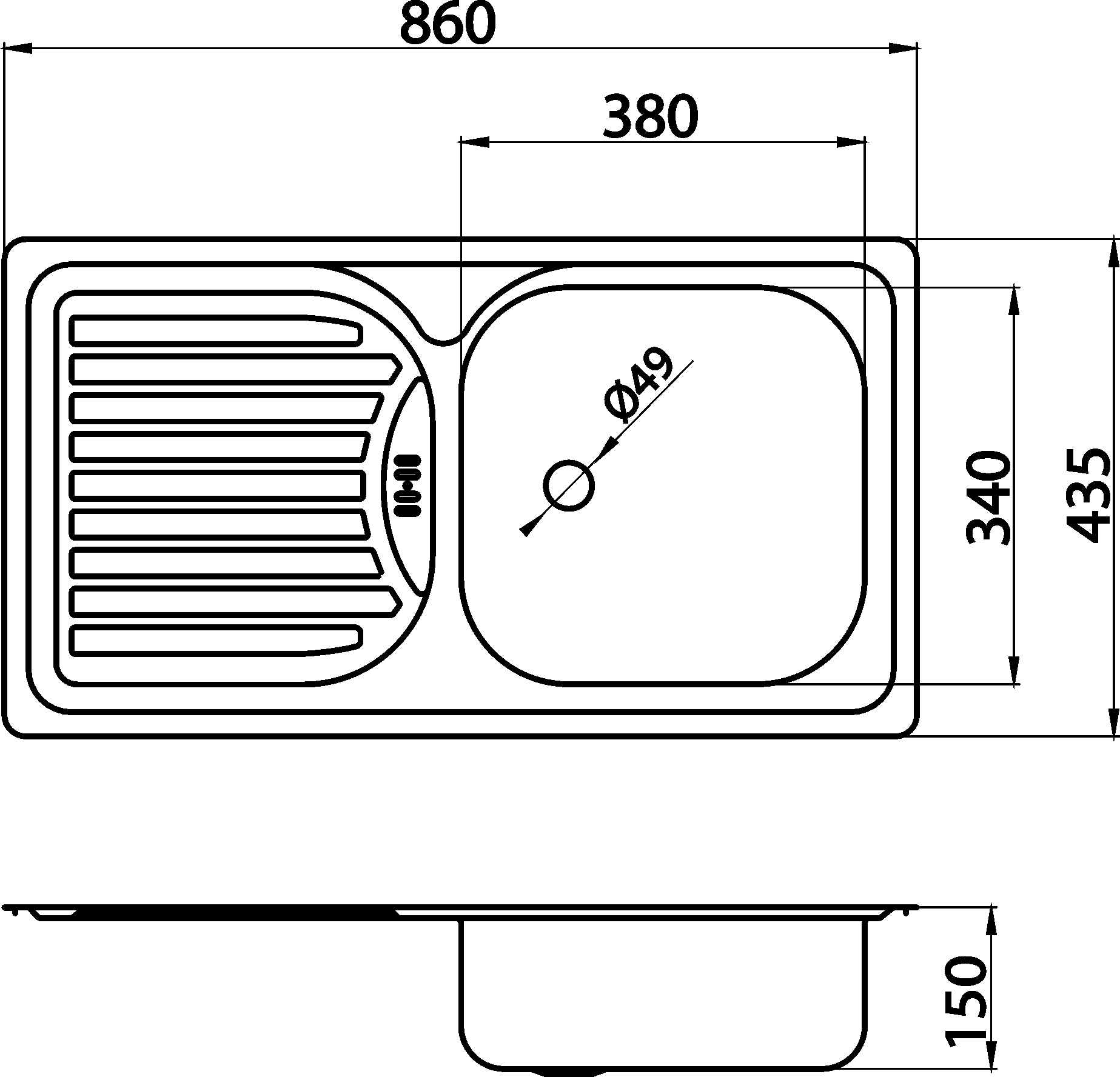 Novaservis DR43/86 drez 43,5x86 s odkvapom a prepadom nerez