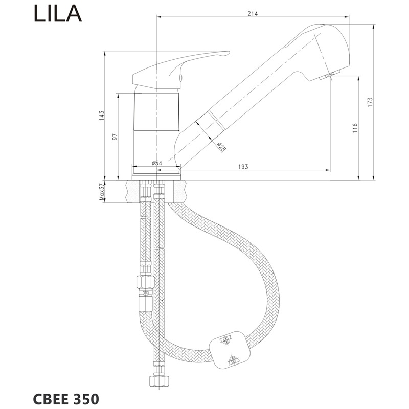 Mereo Lila CBEE350 drezová stojanková batéria s výsuvnou sprchou