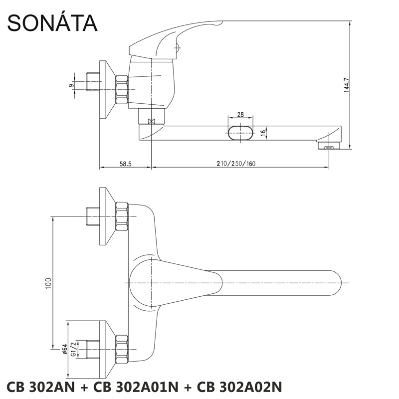 Mereo Sonáta CB302A01N drezová nástenná batéria 100 mm