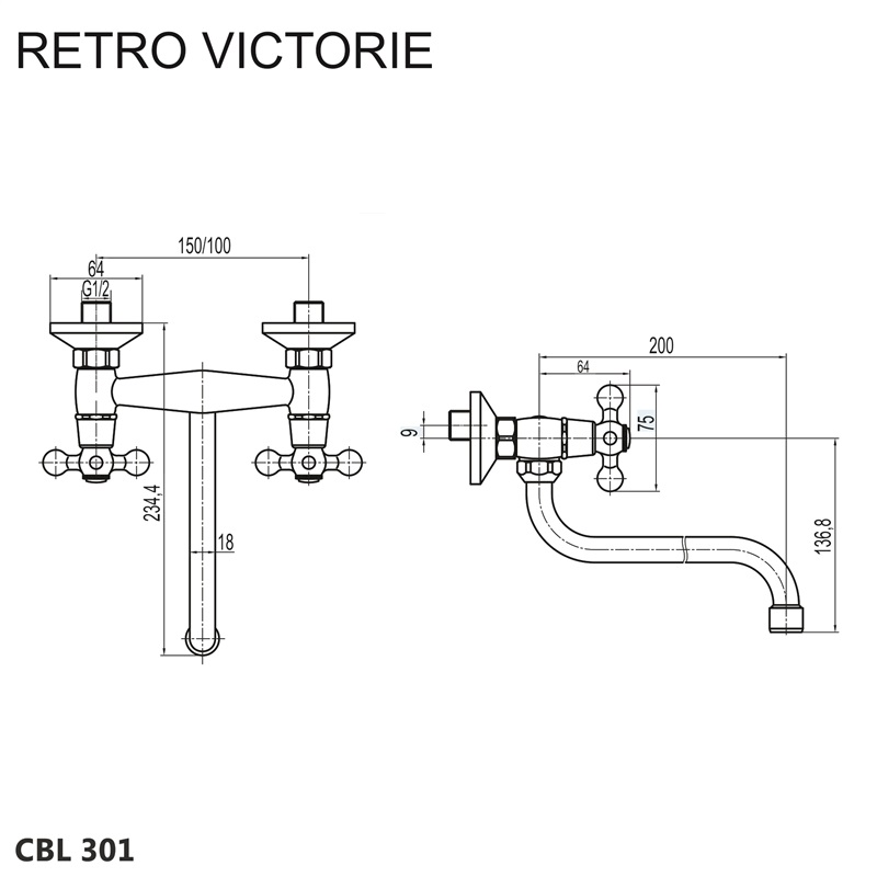 Mereo Retro Viktorie CBL301A drezová batéria 100 mm