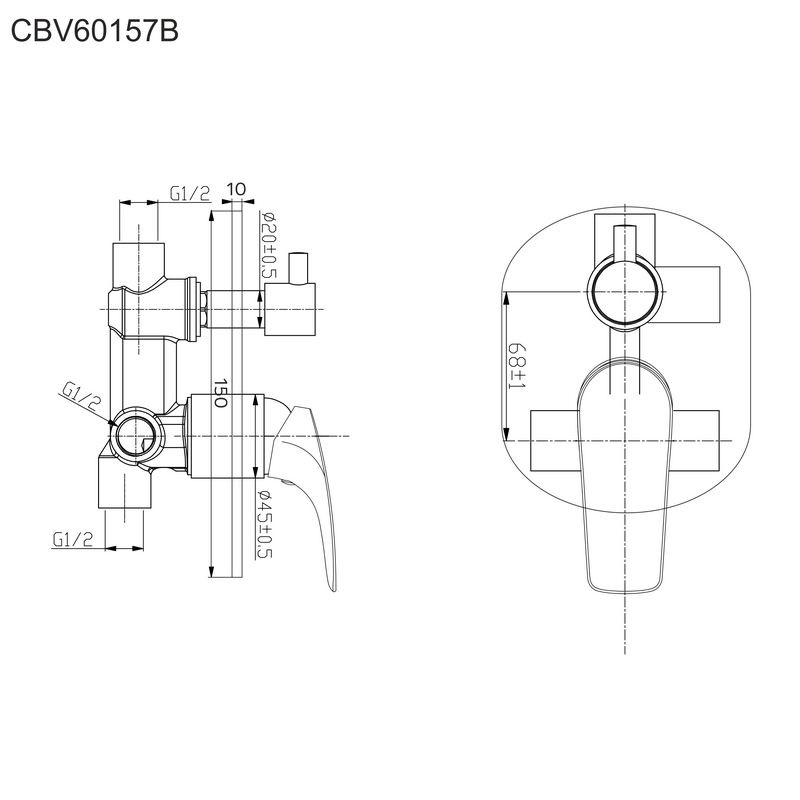 Mereo Eve CBV60157B sprchová batéria podomietková s trojcestným prepínačom, MBOX, oválný kryt