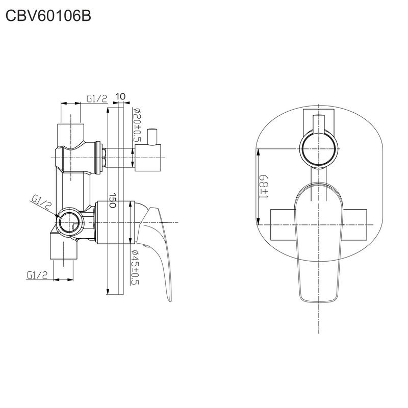 Mereo Eve CBV60106B vaňová batéria podomietková s prepínačom, MBox, oválny kryt