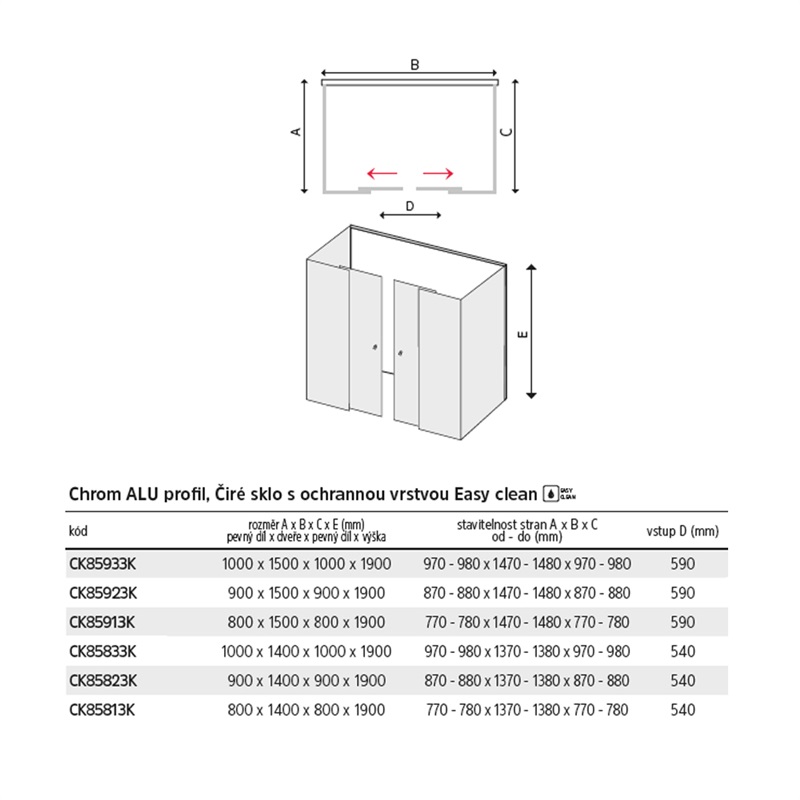 Mereo Lima CK85933K sprchový kút, obdĺžnik, 100x150x100x190 cm, chróm ALU, sklo Číre