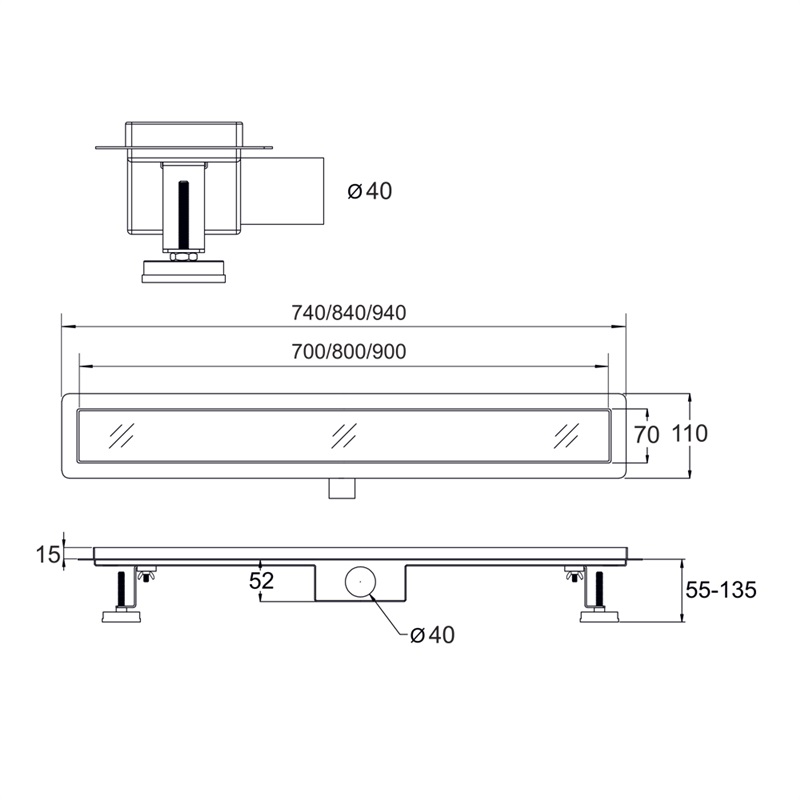 Mereo CZ122 odtokový sprchový žľab STRIP 80 cm