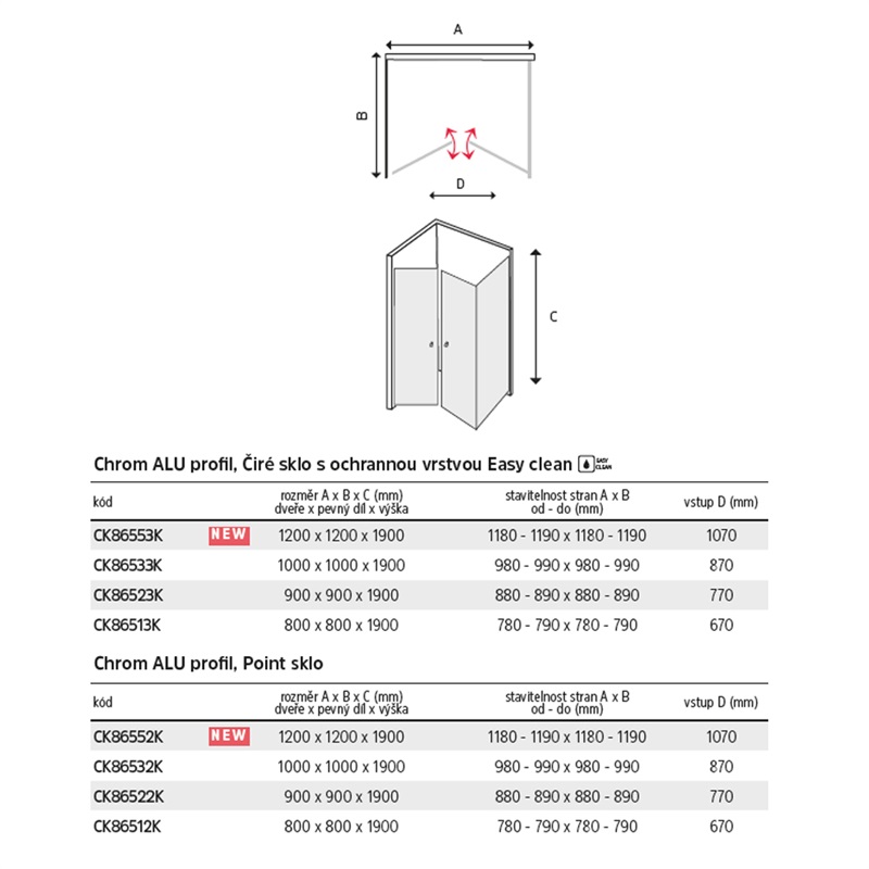 Mereo Lima CK86553K sprchový kút, štvorec do rohu, 120x120x190 cm, chróm Alu, sklo Číre