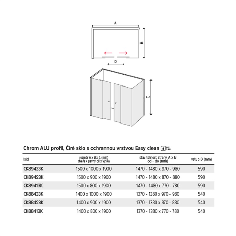 Mereo Lima CK88433K sprchový kút, obdĺžnik do rohu, 140x100x190 cm, chróm Alu, sklo Číre