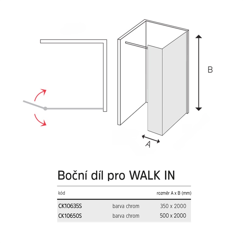 Mereo Novea CK10650S bočný diel 50 x 200 cm, chróm ALU, sklo Číre