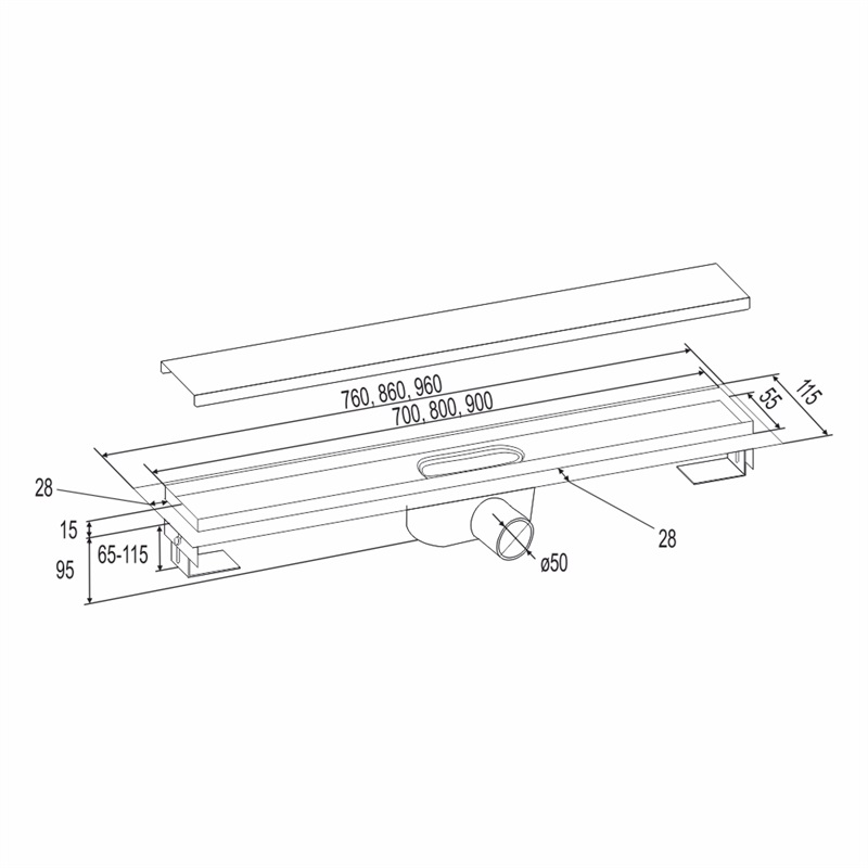 Mereo CZ223 sprchový žľab 80x5,5 cm do priestoru s roštom Wave