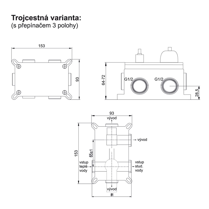 Mereo Dita CBE60157DB vaňová batéria podomietková trojcestná, oválny kryt