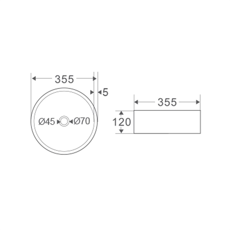 Mereo UC363612C umývadlo na dosku bez prepadu, 355x120 mm