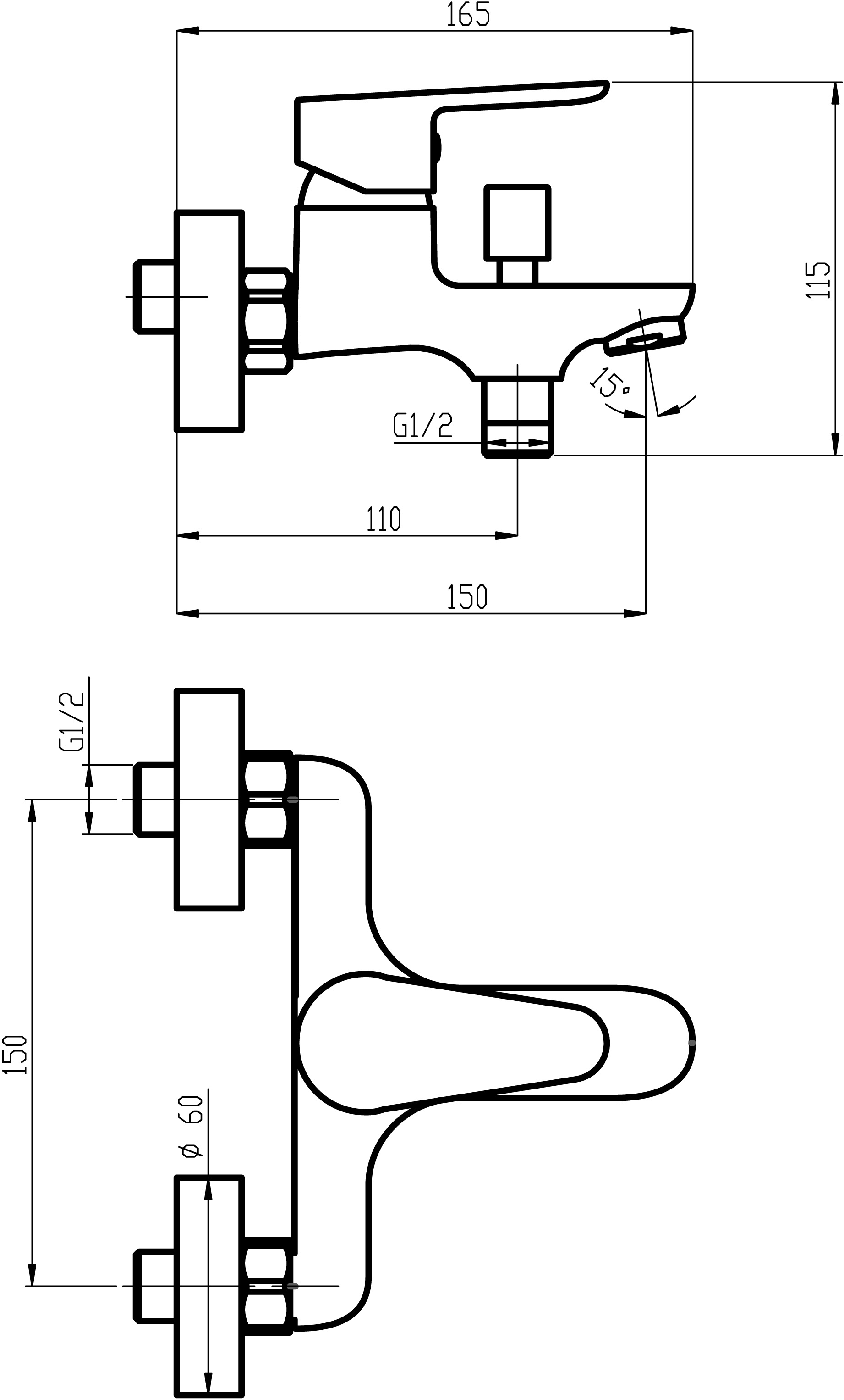 Novaservis Titania Simply 90120/1,0 vaňová nástenná batéria bez sprchovej súpravy 150 mm