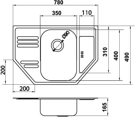 Novaservis DR49/78R drez 49x78 rohový s odkvapom a prepadom nerez