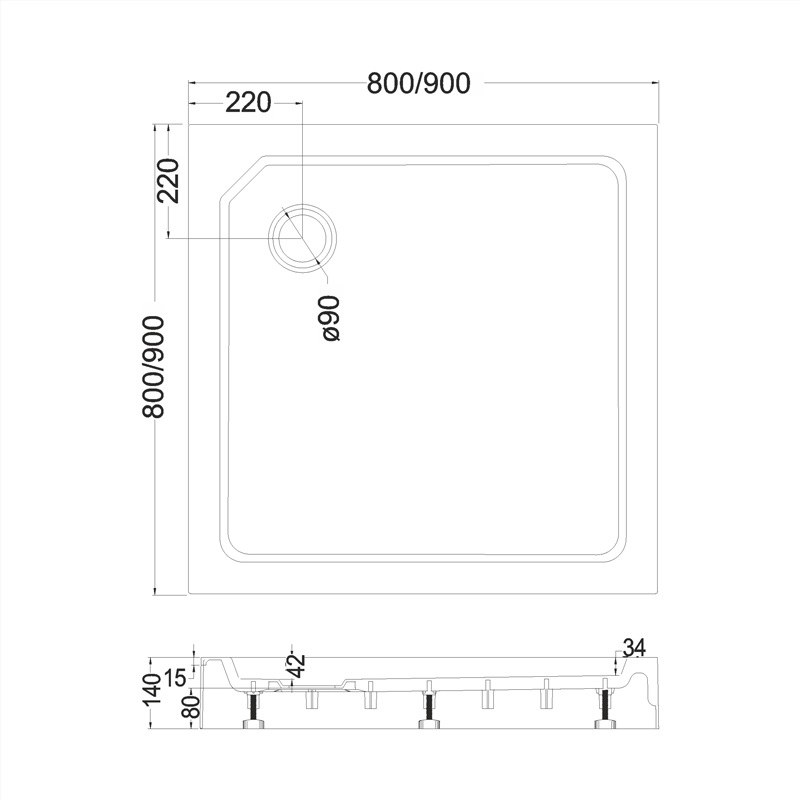 Mereo CV31H štvorcová sprchová vanička SMC 90 x 90 x 14 cm