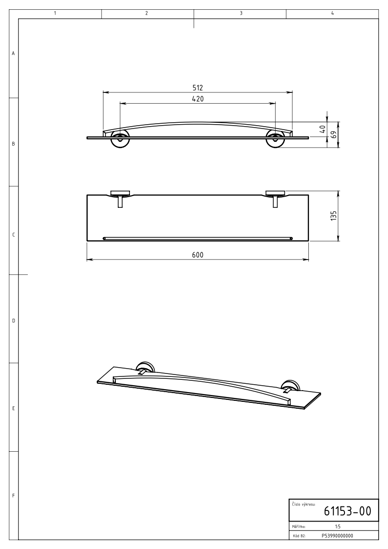 Novaservis Metalia 11 0153,0 polička so zábradlím 600 mm