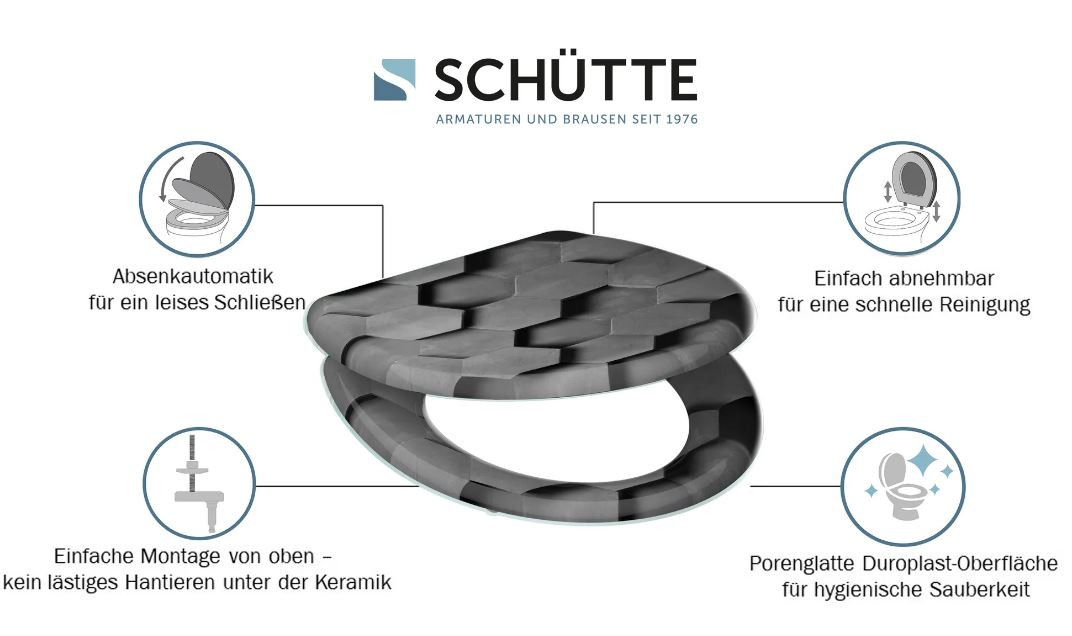Schütte Grey Hexagons WC sedátko duroplast, Soft Close