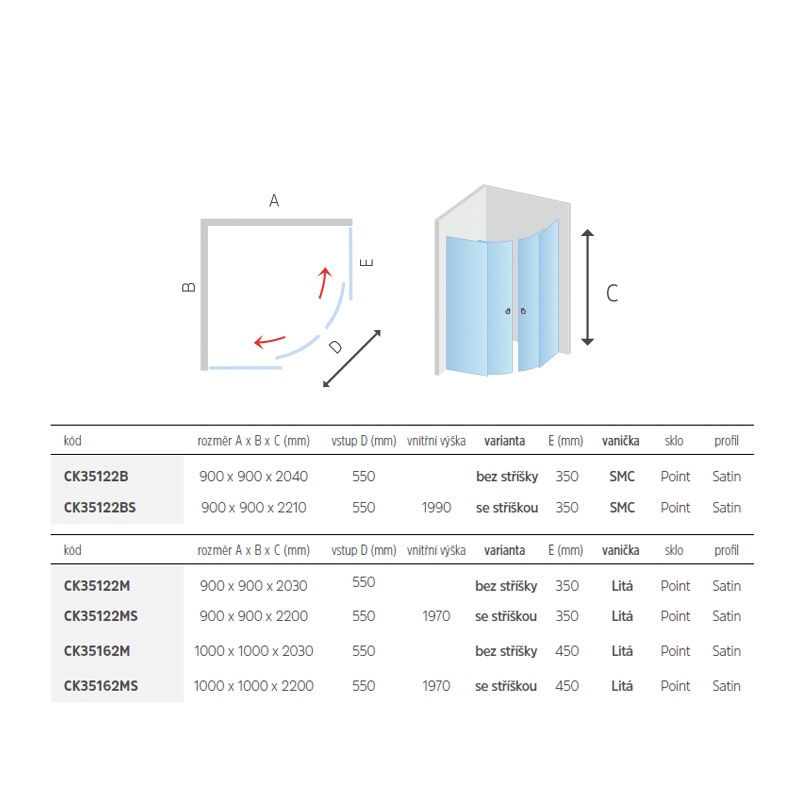 Mereo CK35122B sprchový box štvrťkruhový, 90 cm, profily satin, sklo Point, SMC vanička