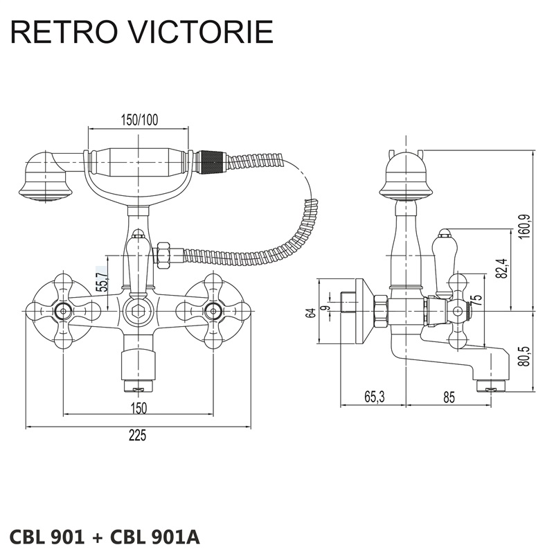 Mereo Retro Viktorie CBL901 vaňová batéria 150 mm s príslušenstvom