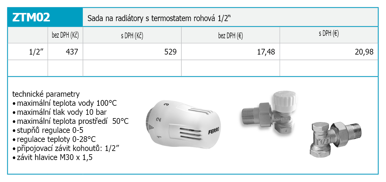 Novaservis ZTM2 sada na radiátory s terostatom rohová 1/2"