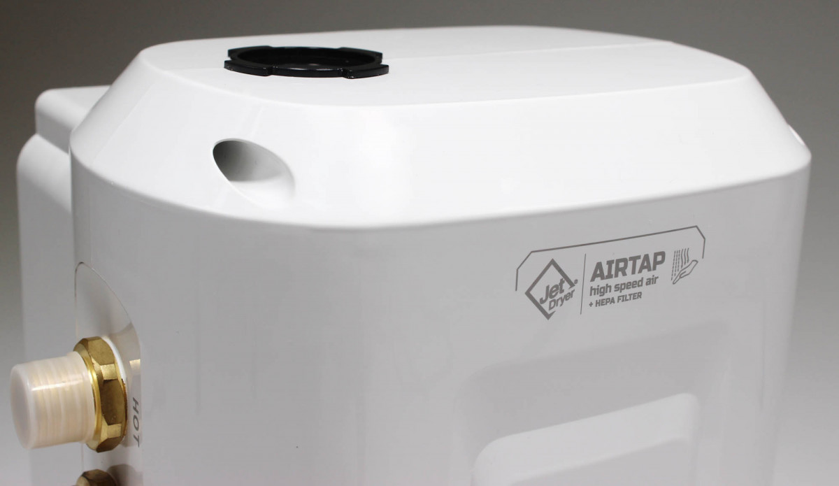 Jet Dryer Airtap hranatý lesklý chróm sušič s automatickou vodovodnou batériou